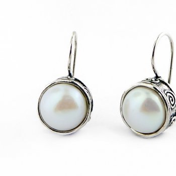 New Sterling Silver SHABLOOL threated White fresh water pearls Earrings