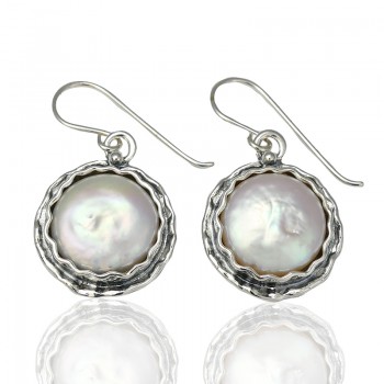 New Sterling Silver SHABLOOL threated White fresh water pearls Earrings